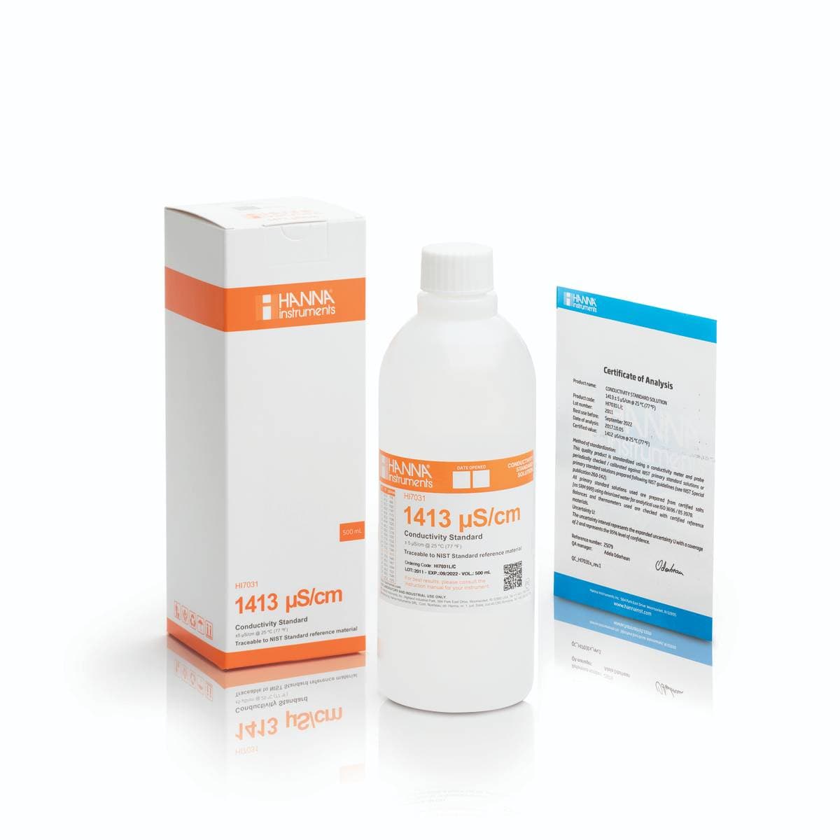 HANNA HI7031L/C EC kalibrálóoldat tanúsítvánnyal, 1413 µS/cm, 500 ml