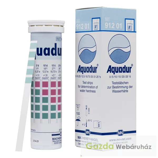 AQUADUR vízkeménység-tesztcsík – 100 mérés, 1 perc alatt, 0–25°dH-ig