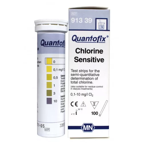 QUANTOFIX Klór Sensitive tesztcsík – pontos klórmérés 0,1–10 mg/l tartományban