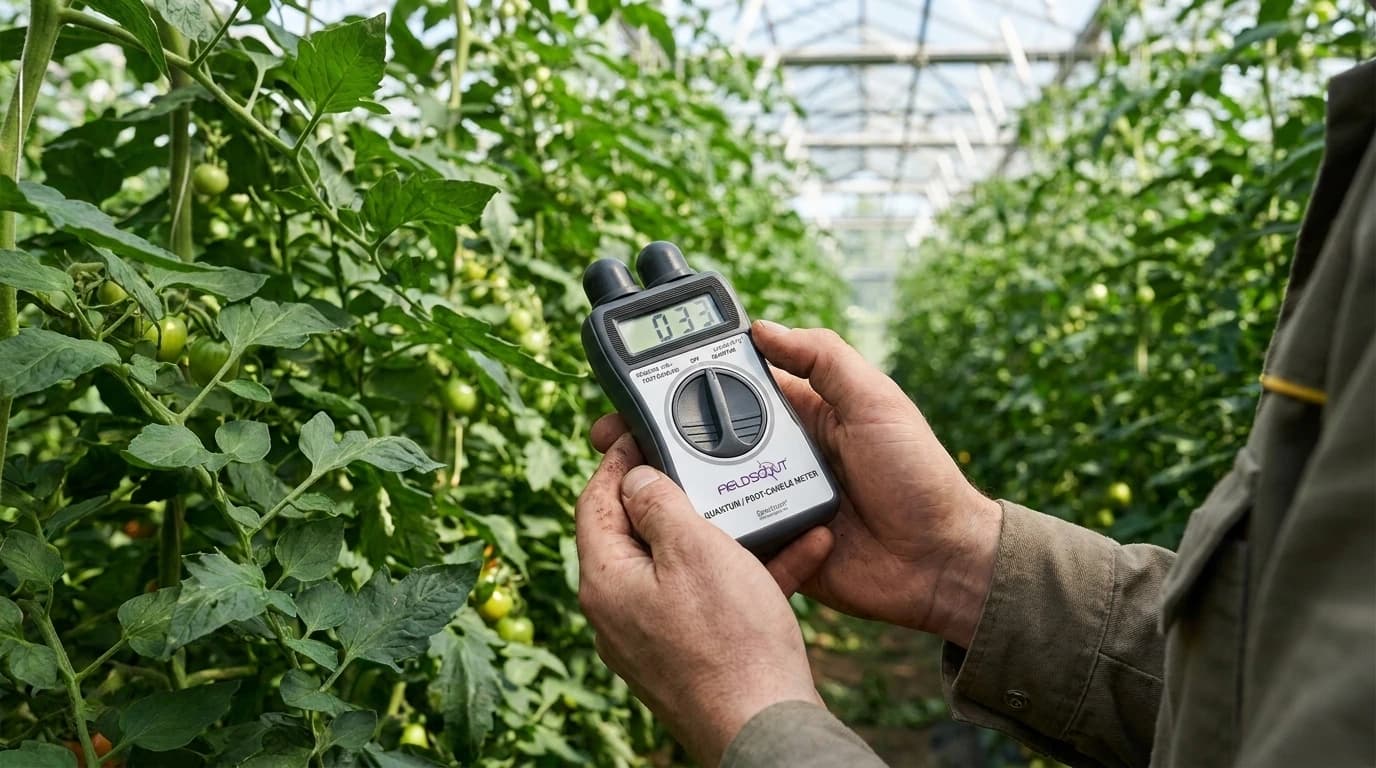 LightScout PAR- és megvilágításmérő – használat közben, AI-generált kép