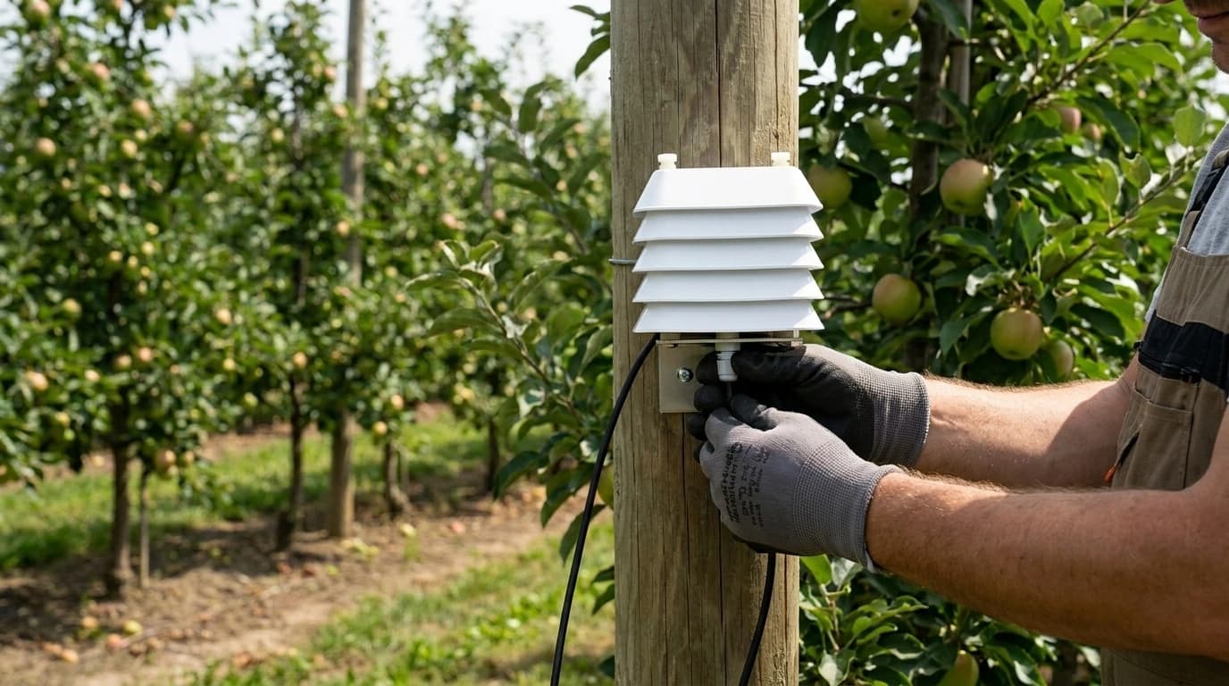 WatchDog hő- és páratartalom-szenzor sugárzásvédővel – kizárólag Sensor Pupokhoz – használat közben, AI-generált kép