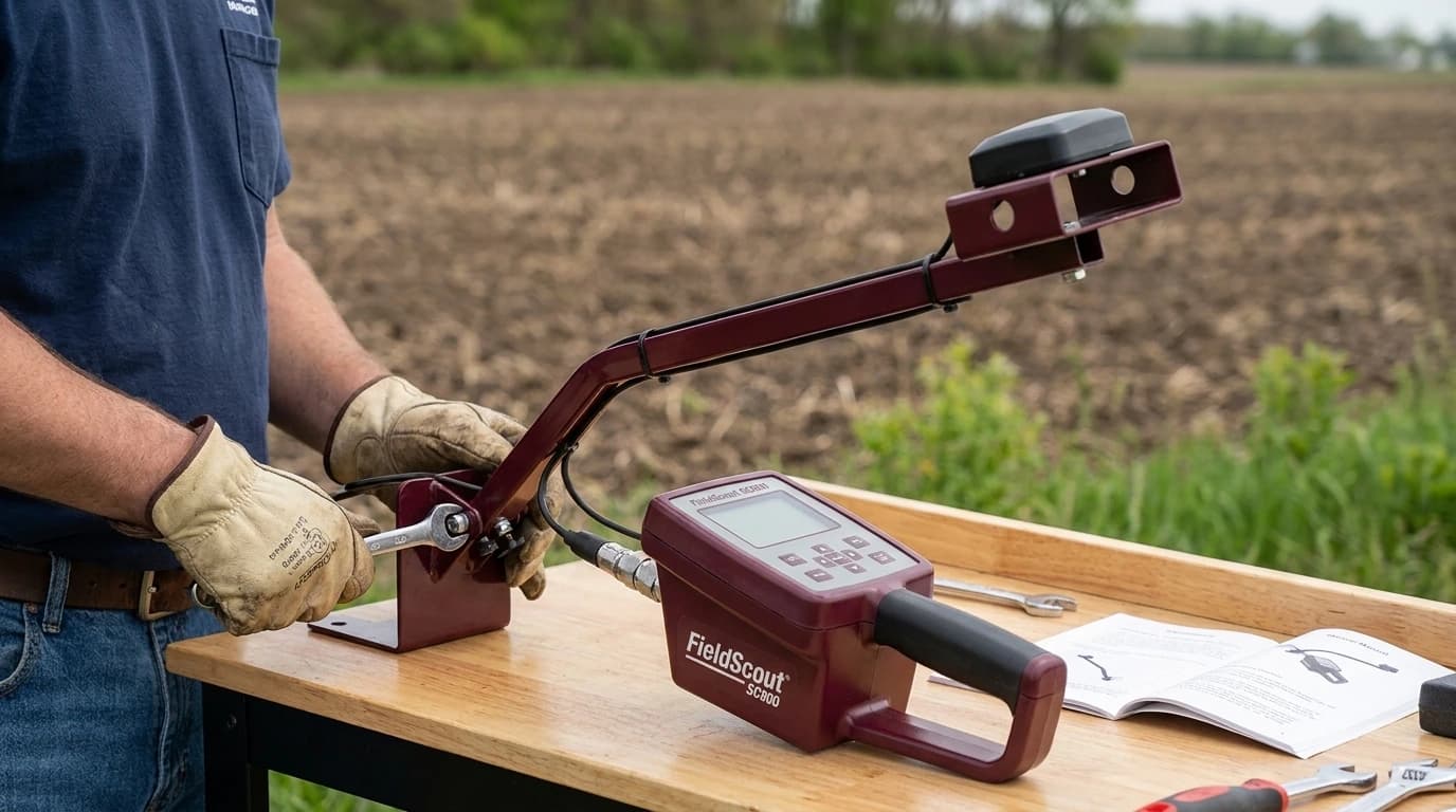 GPS-rögzítő konzol FieldScout SC900 műszerhez – használat közben, AI-generált kép