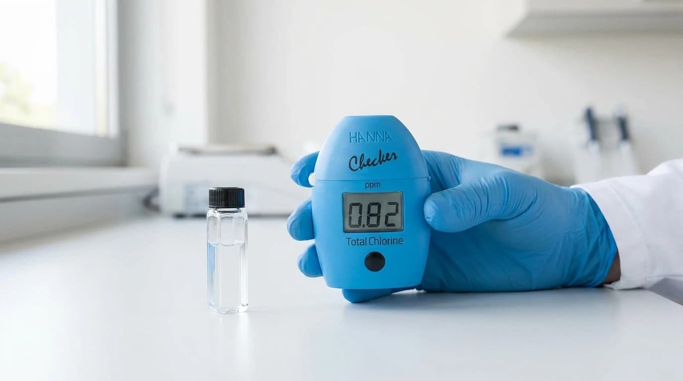 HI711 Checker HC kolorimeter – összes klór mérése – használat közben, AI-generált kép