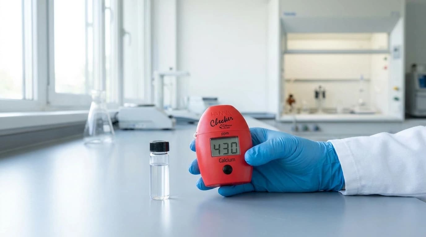 HI758 Checker HC kolorimeter – kalcium mérése – használat közben, AI-generált kép