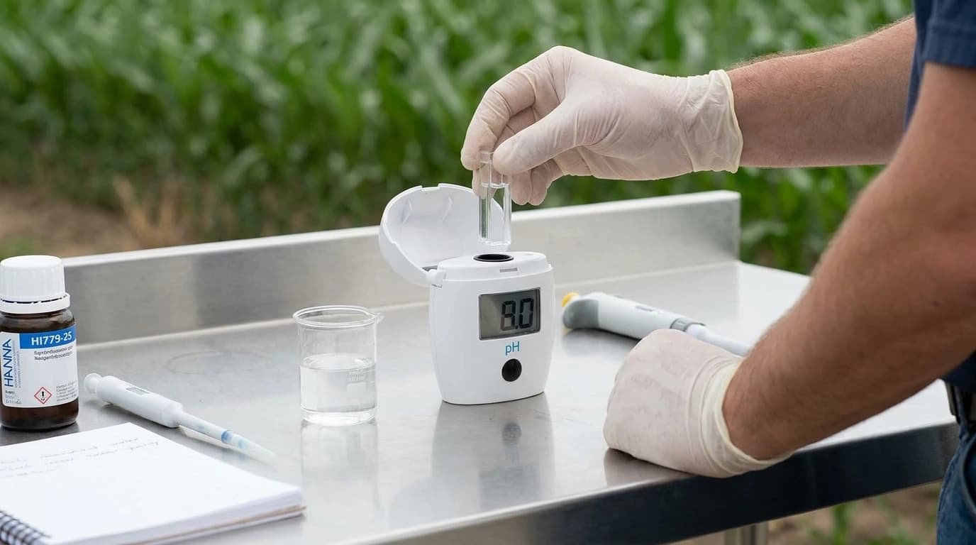HI779 Checker HC kolorimeter – pH-érték mérése – használat közben, AI-generált kép