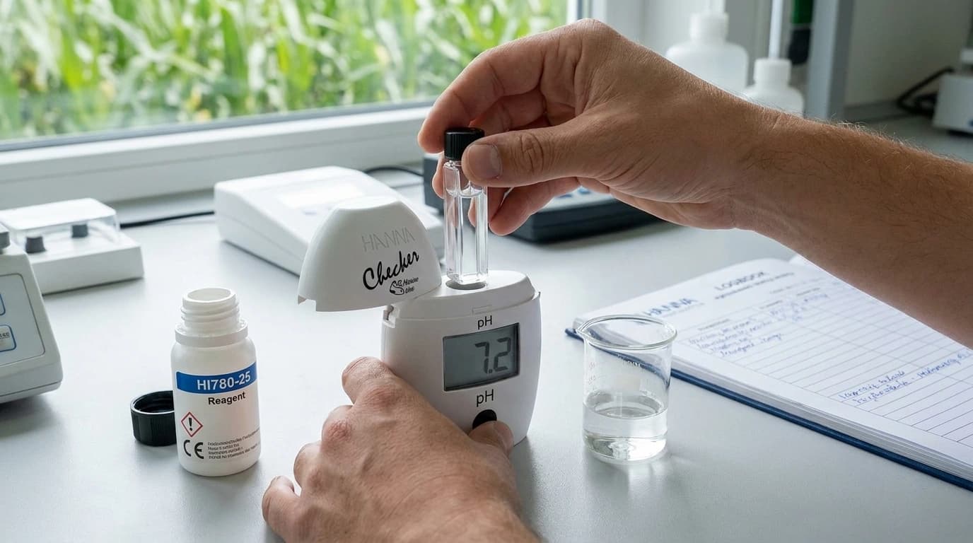 HI780 Checker HC kolorimeter – pH-érték mérése – használat közben, AI-generált kép
