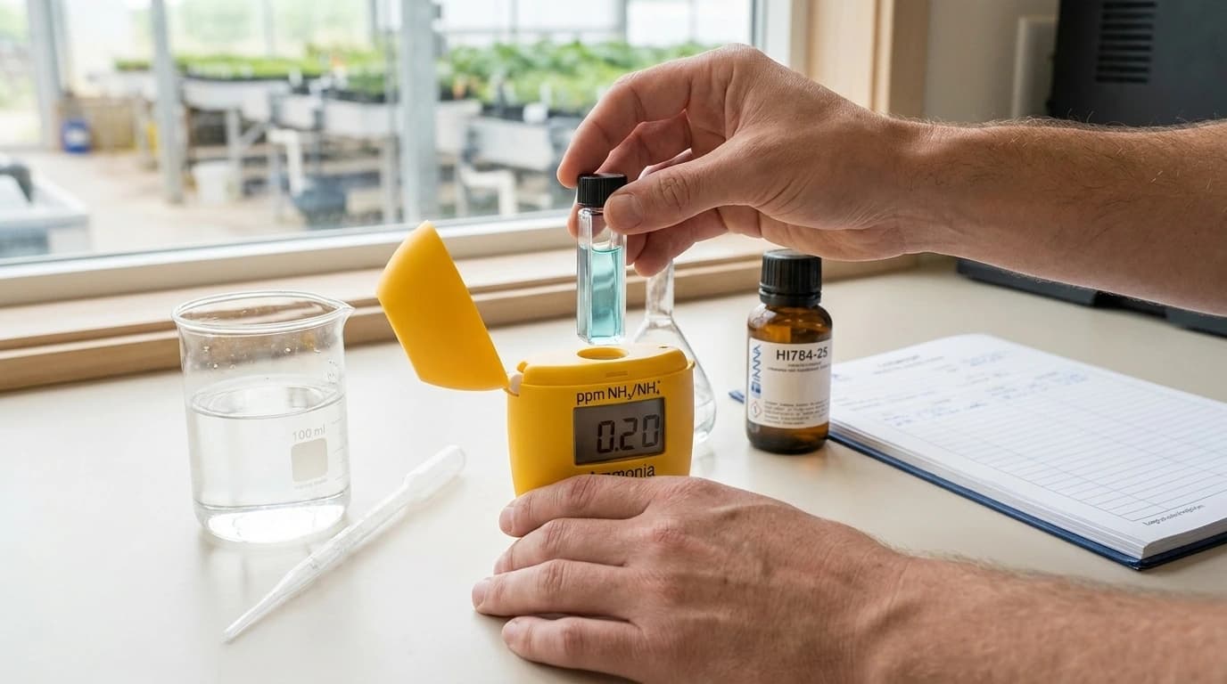 HI784 Checker HC kolorimeter – tengeri ammónia mérése – használat közben, AI-generált kép