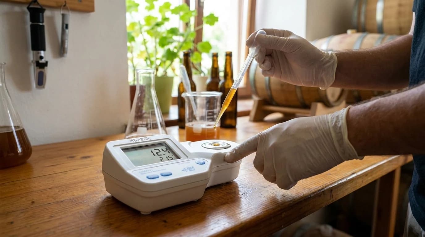 HANNA HI96841 söripari digitális refraktométer Plato cukortartalom-méréshez – használat közben, AI-generált kép