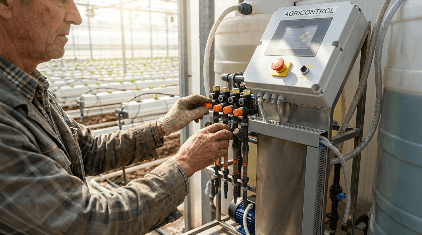 AGRIMIX-L2K/8 – Intelligens tápoldatozó és öntöző rendszer 2 törzsoldathoz, pH-szabályozással – használatban (1)