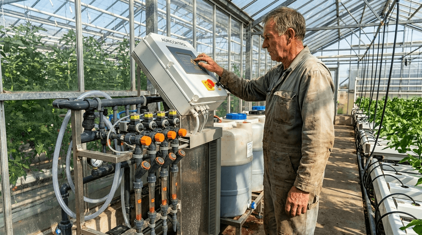 AGRIMIX-L2K/8 – Intelligens tápoldatozó és öntöző rendszer 2 törzsoldathoz, pH-szabályozással – használatban (2)