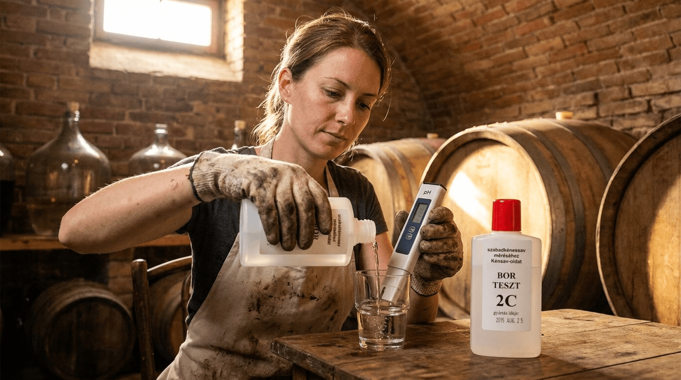 Bor-teszt 2C – Kénsav oldat 100 ml (szabadkénessav-vizsgálathoz) – használatban (2)