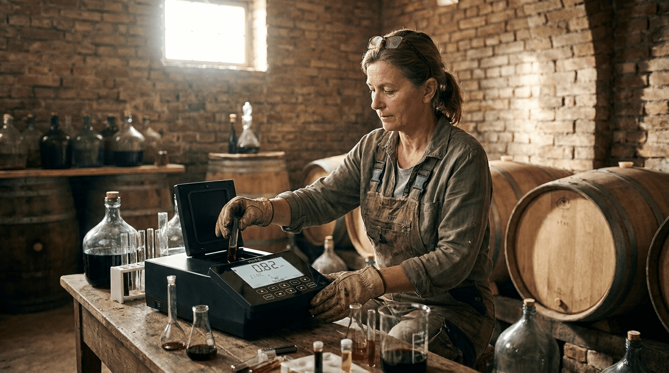 IRIS HI‑801 professzionális spektrofotométer – többparaméteres elemzés a borászat és labor számára – használatban (2)