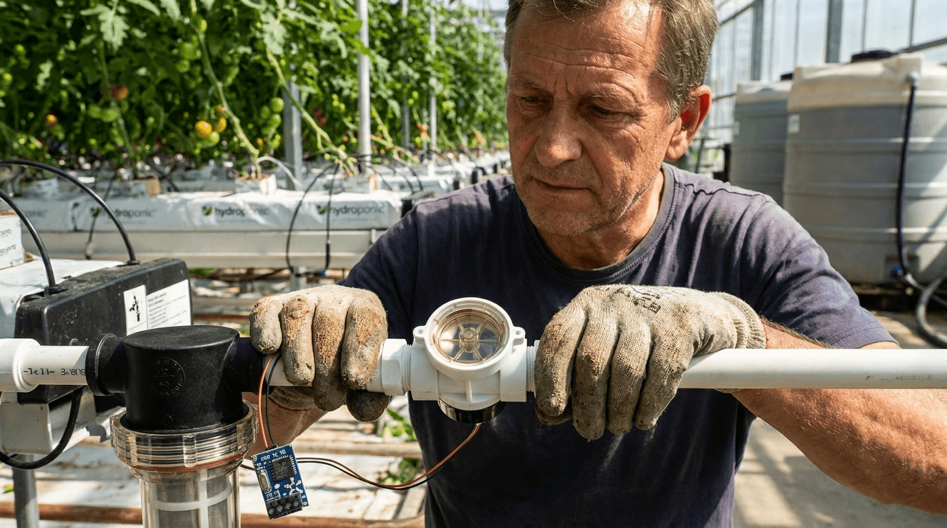 Áramlásmérő 1/2" – öntözés, közepes ipari rendszerekhez – használatban (1)