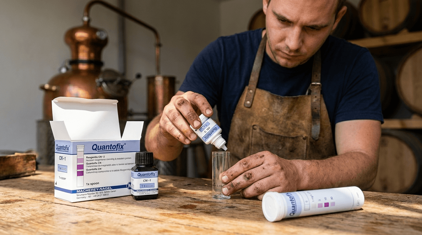 QUANTOFIX® 91318 ciánid tesztkészlet – biztonságos pálinkafőzés egyszerű méréssel – használatban (1)