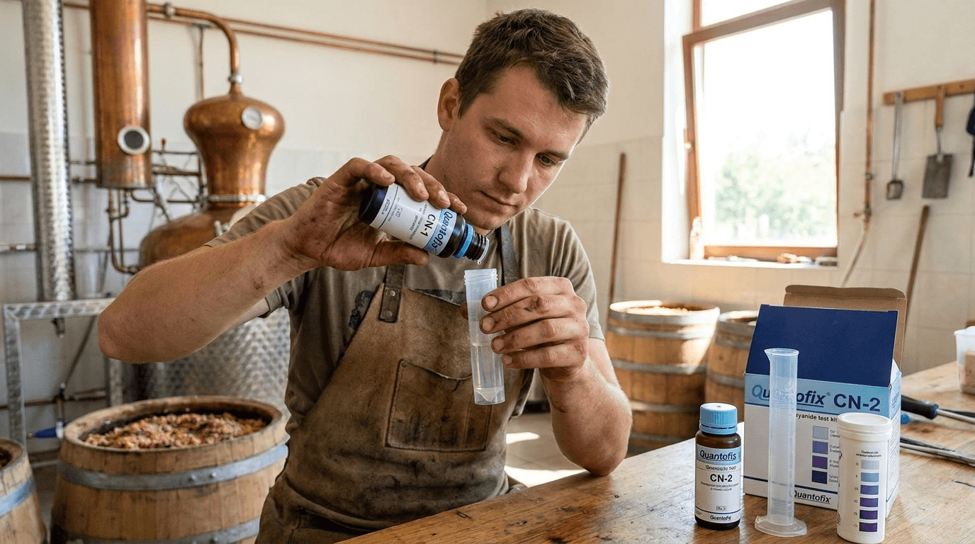 QUANTOFIX® 91318 ciánid tesztkészlet – biztonságos pálinkafőzés egyszerű méréssel – használatban (2)