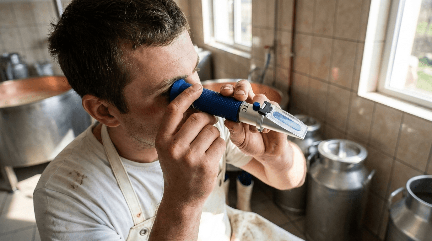 Fagylalt BRIX refraktométer – 0–80% cukortartalom gyors, pontos mérésére – használatban (1)