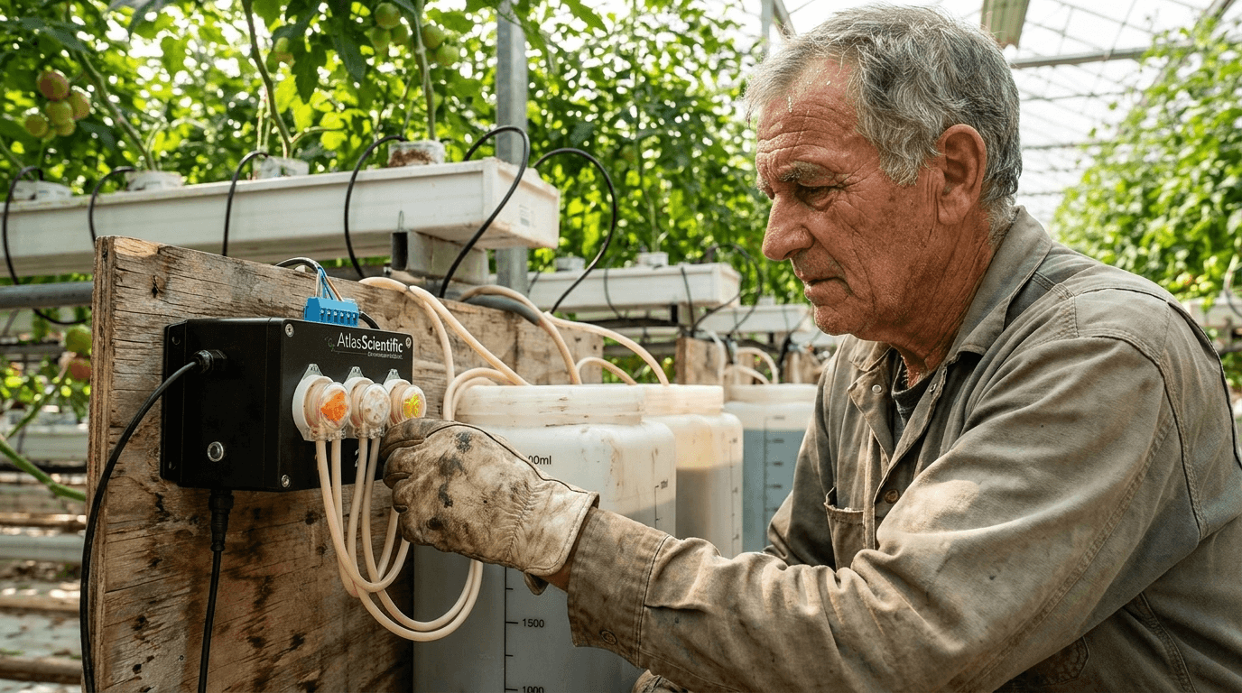 Háromcsatornás adagolópumpa – pH up + pH down + tápanyag – használatban (2)