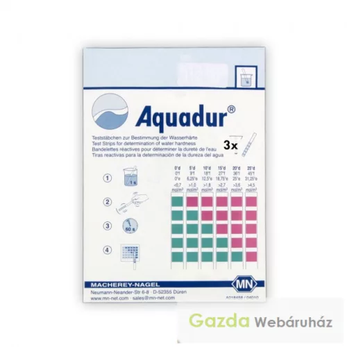 AQUADUR vízkeménység-tesztcsík – 100 mérés, 1 perc alatt, 0–25°dH-ig